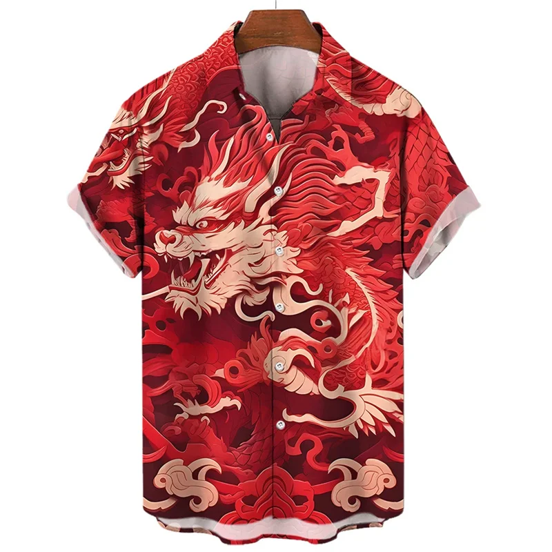 3d Printed Chinese Oriental Dragon Hawaiian Shirt Men Summer Cool Short Sleeved Casual Street Tops Loose Oversized Shirts