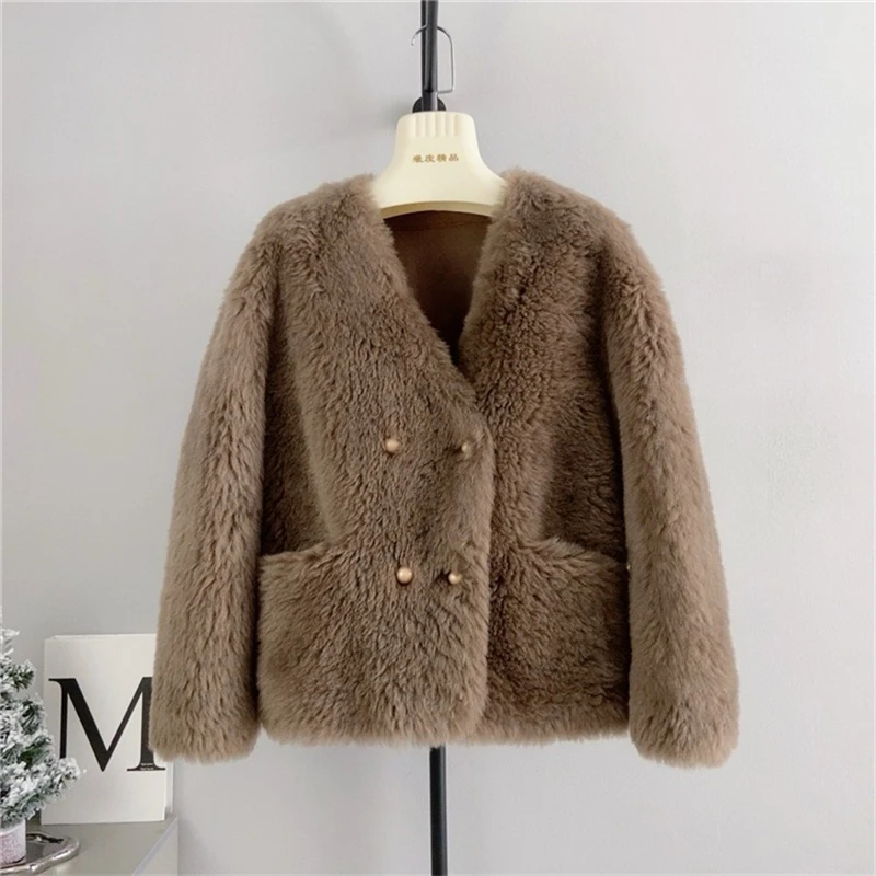 Genuine Wool 2024 Fall and Winter New Long Hair Coat Female Sheep Shearling Lamb Hair Warm Short Jacket PT4132