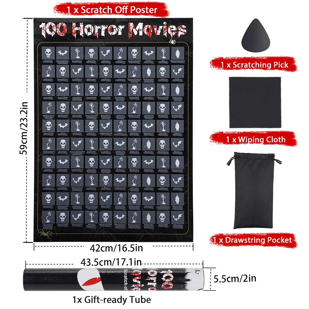 100 فيلم رعب خدش ملصق أعلى الأفلام في كل الأوقات قائمة دلو هالوين الجدار الديكور أفضل الأفلام لمحبي الأفلام #3