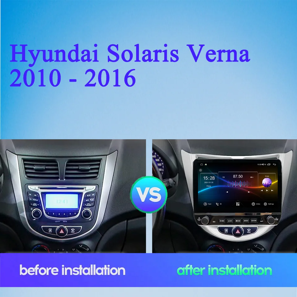 Autoradio Android 14 con Reproductor de Video, Audio, A/V, Casete y DVD para Hyundai Solaris Accent Verna 2011 - 2016, Navegación GPS, Carplay