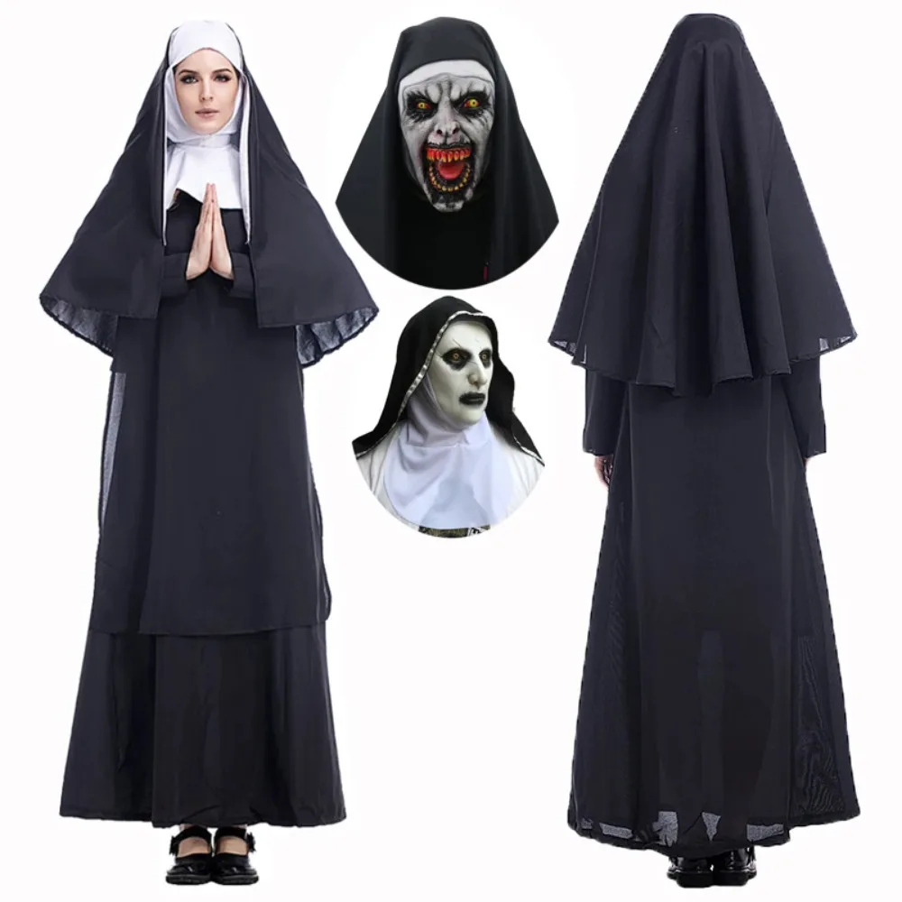 

Movie The Nun Valak Cosplay Costume Conjuring Long Dress Priest Robes Adult Horror Ghost Scary Halloween Carnival Fancy Clothes