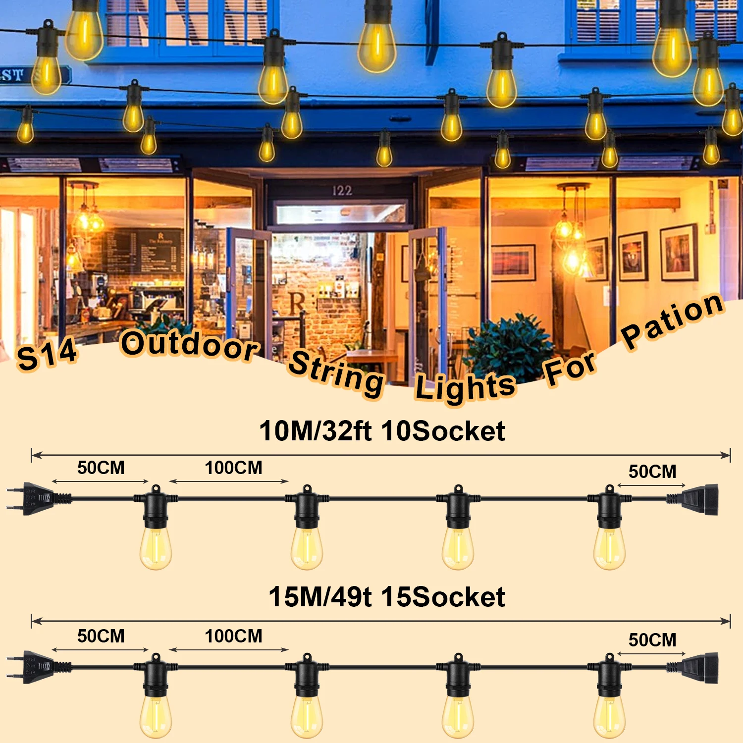 S14 LED Outdoor String Lights 220V EU PLUG 1W Shatterproof Waterproof Plastics Fairy Lights Birthday Wedding Decorative Lights