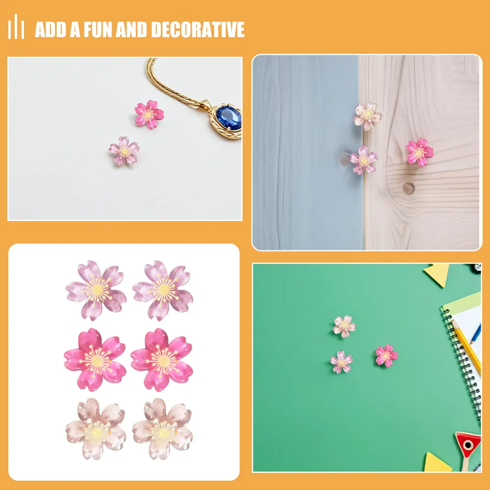 

30 шт. декоративных кнопок-гвоздиков из смолы в форме цветков вишни для офиса, школы, дома, доски объявлений, фотографий, поделок