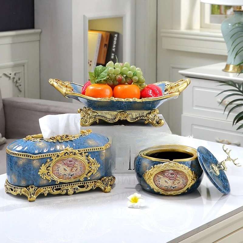 Fruit Plate Three-piece Set Household Tissue Box Living Room Light Luxury Coffee Table Ornament Creative Home