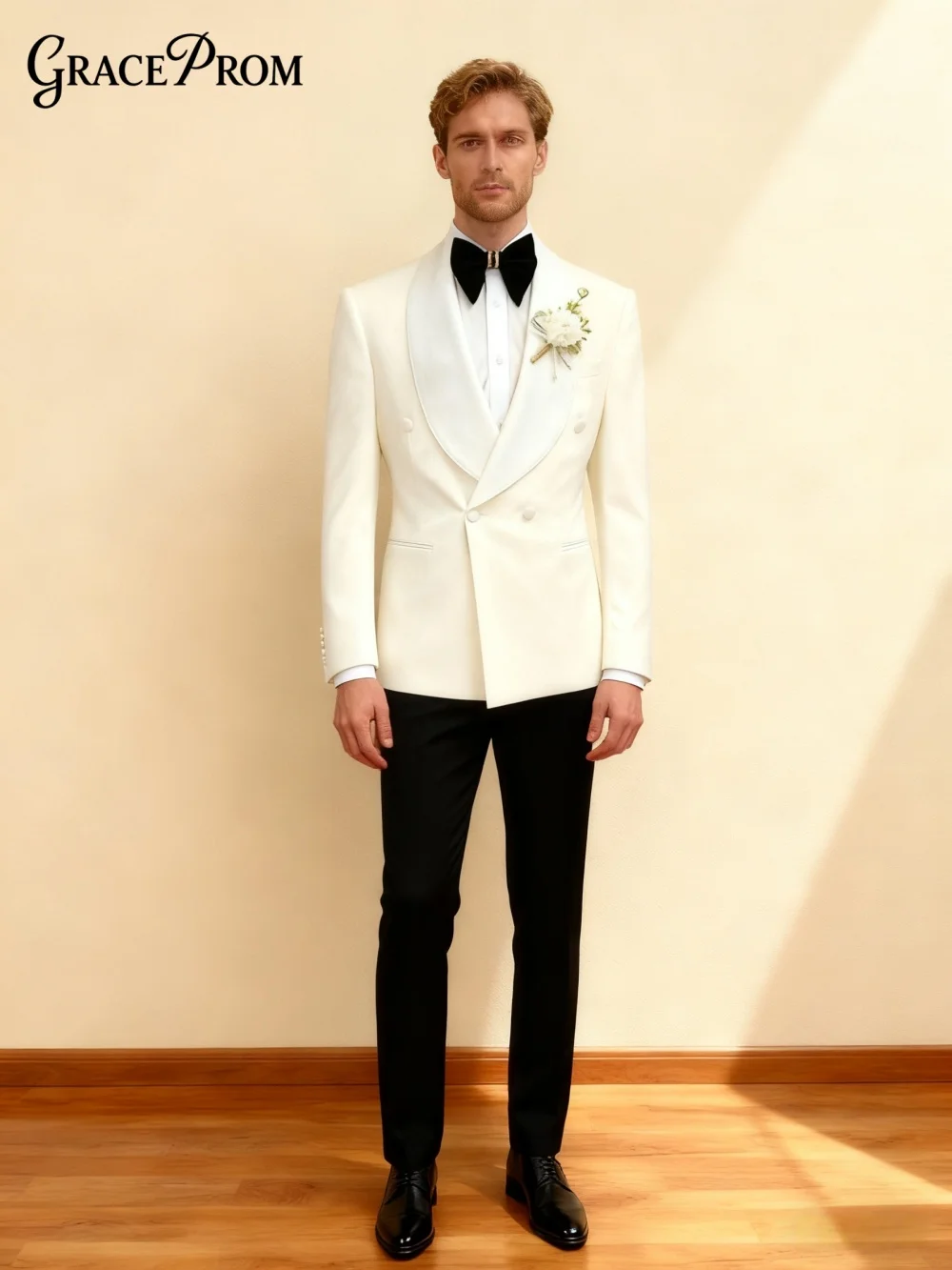 

Stylish Pure White Men's Suit Set For Wedding 2026 Elegant Double - Breasted Jacket Pants For Grooms Businessmen