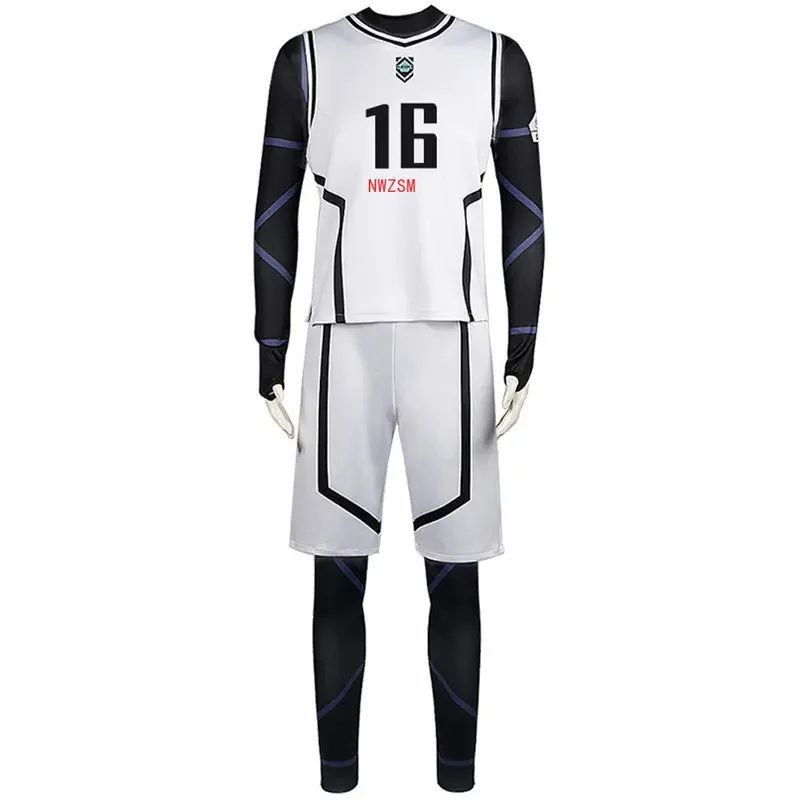 

qq023Anime Blue Lock Bachira Meguru Cosplay Costume White Jersey Football Jumpsuit Bodysuit Halloween Carnival Clothes