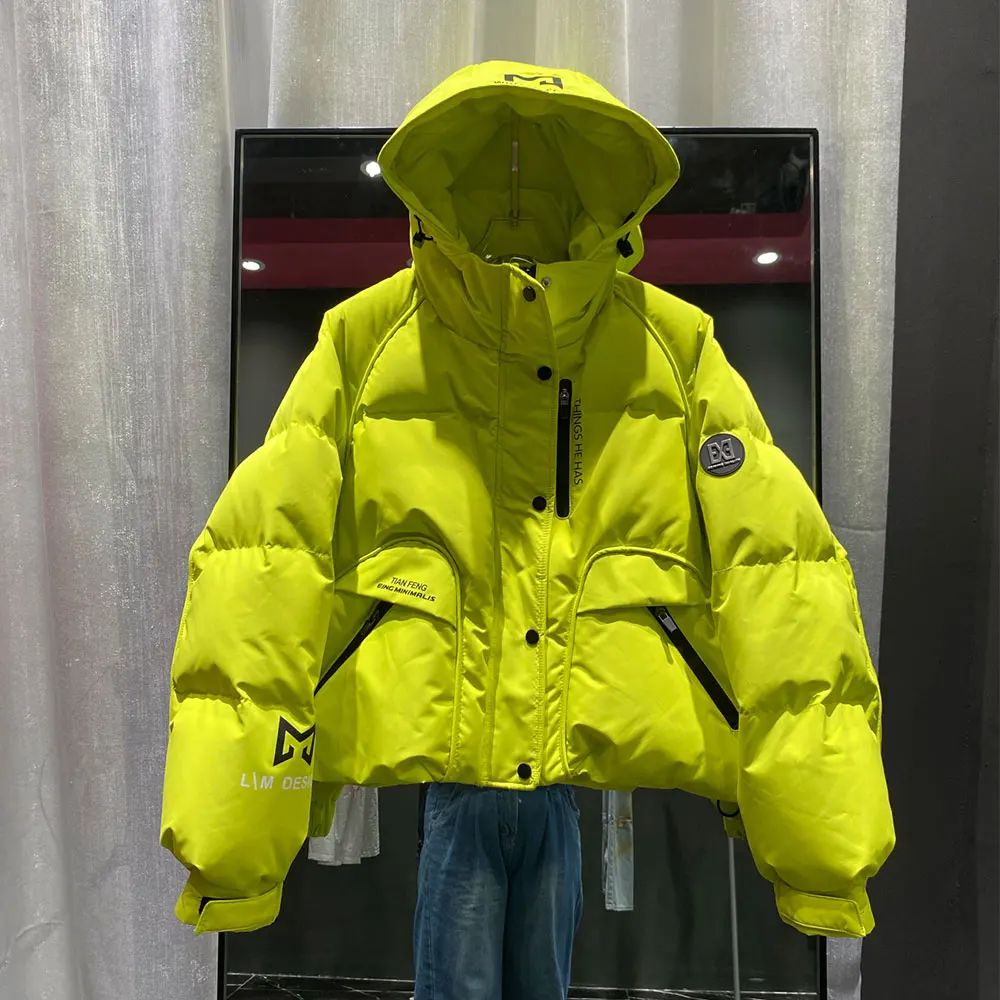 Abrigo de plumón de pato blanco para mujer, abrigo hinchado Vintage, Parkas cortas con capucha, chaquetas cálidas gruesas informales para mujer