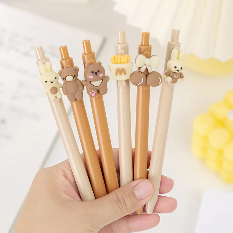 6 Pieces Lytwtw's Cute Press Gel Pen Toy Bear Rabbit Creative Office Gift School Supplies Stationery Kawaii Funny Pens