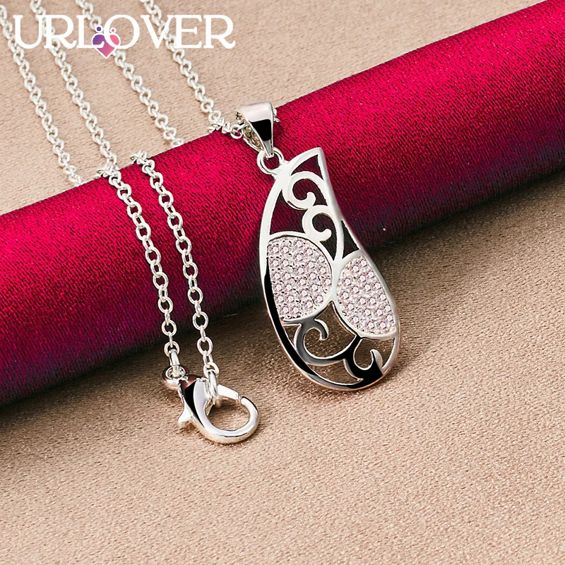 

URLOVER 925 Sterling Silver Necklace For Woman Leaf Zircon Crystal Pendant Necklaces Fashion Party Wedding Charm Jewelry Gifts