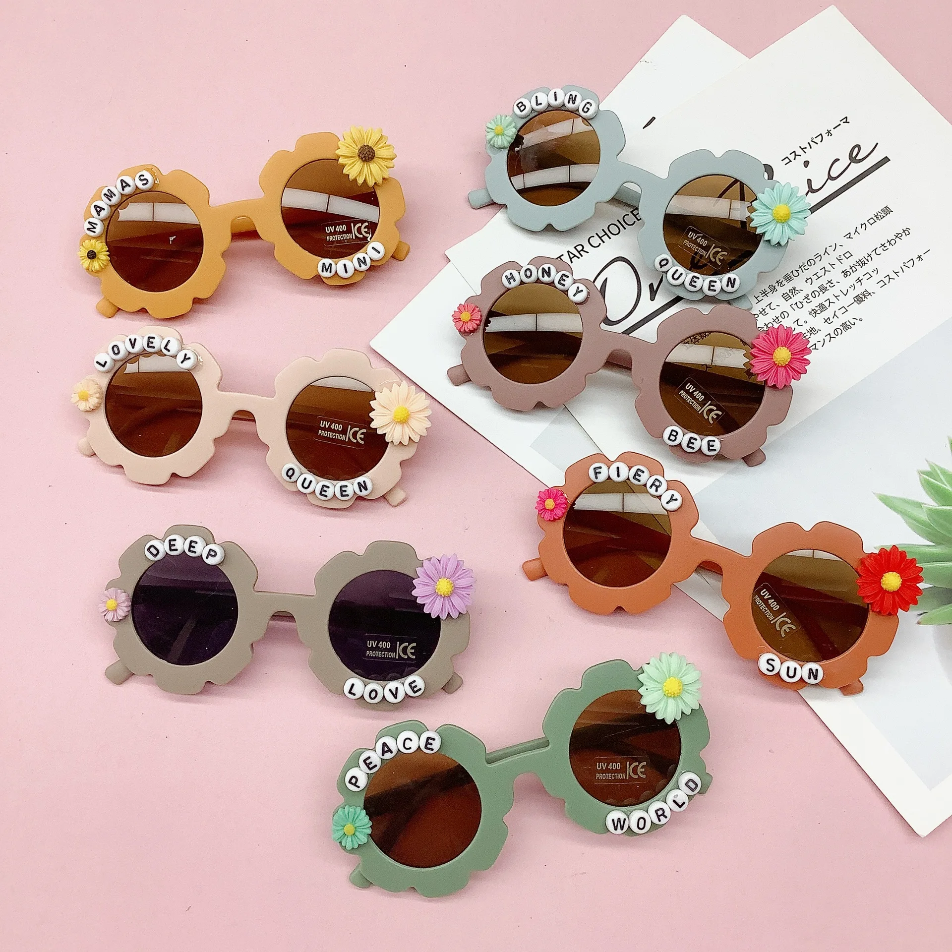 

Support Custom Letters Sun Flower Round Kids Sunglasses Sticky Daisy Children Sun Glasses Boys Girls Outdoor UV400 Eyewear