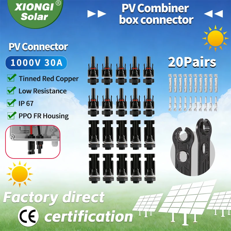 

Высококачественные 20 пар разъемов для монтажа на панель 1000В 30А с 2 гаечными ключами, водонепроницаемые IP67, для фотоэлектрических инверторов и фотоэлектрических распределительных коробок