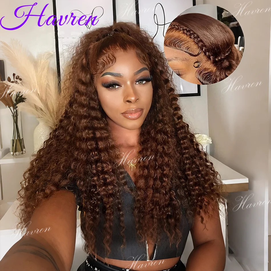 

Chocolate Brown Curly Wigs Lace Front Wig 13X4 13X6 Brazilian Deep Wave Lace Frontal Human Hair Wig Water Wave Pre Plucked Wigs