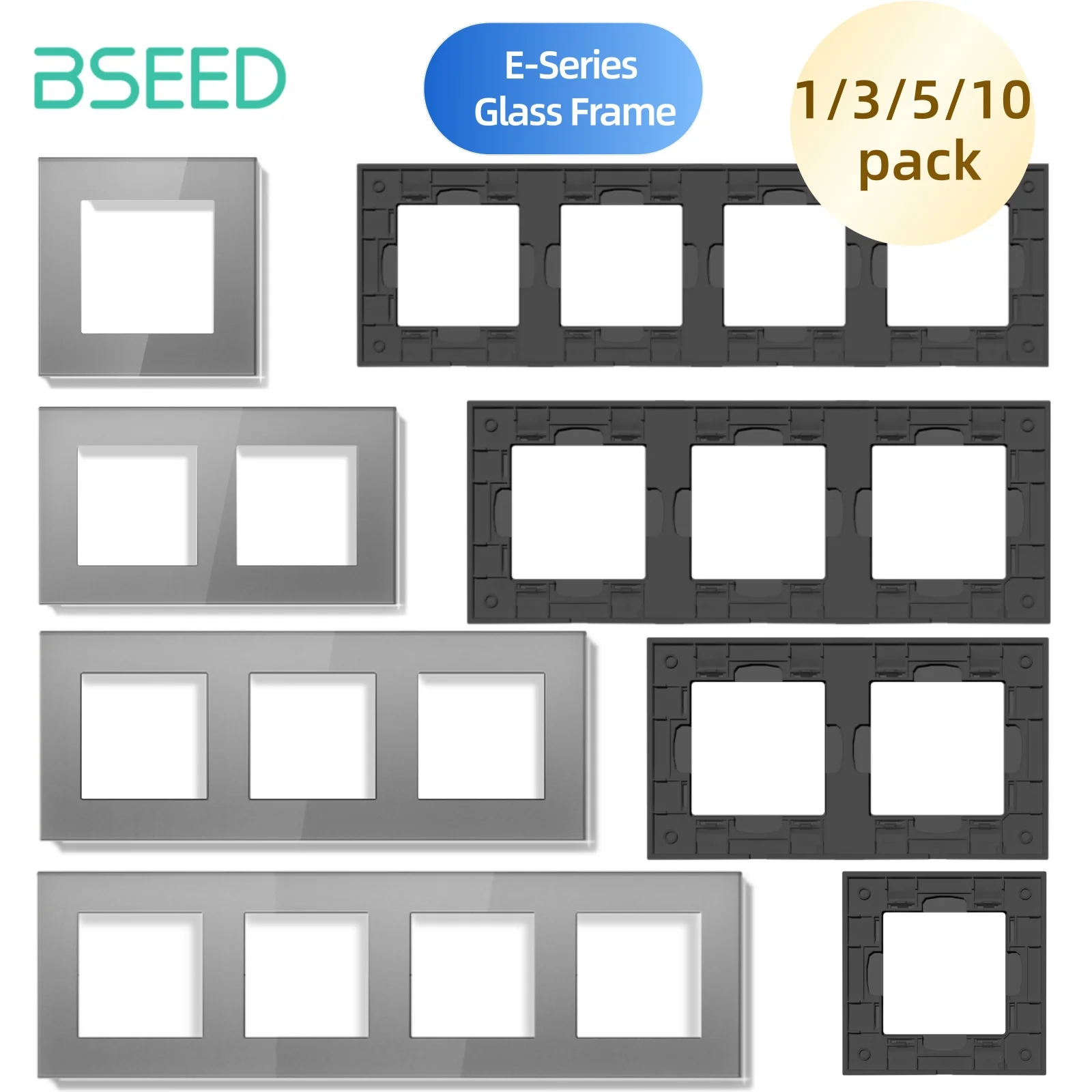 BSEED E-Serie Kristallglas-Panel-Ersatzteile Grau EU-Standard Einzel- Doppel- Dreifachrahmen DIY Heimwerkerbedarf