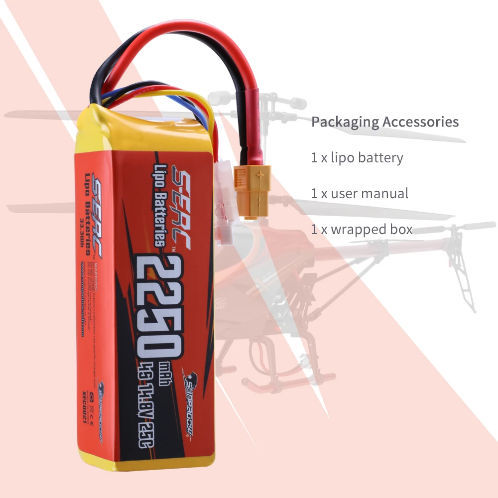 2 pacchi Sunpadow 14.8V 4S RC Lipo batteria 25C 2250mAh con spina XT60 per RC aereo Quadcopter elicottero Drone FPV Racing Hobby