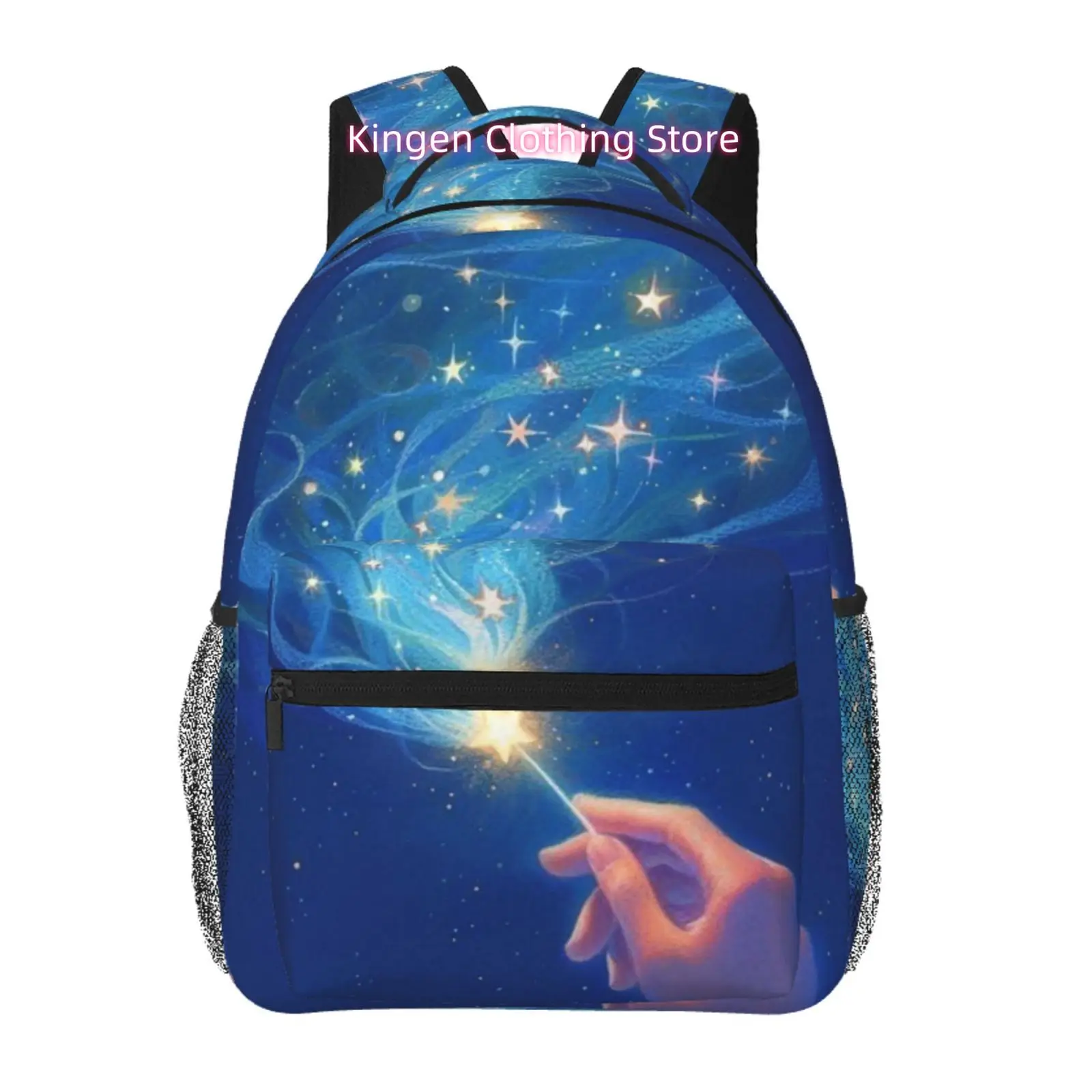 Magic Wand Themed Backpack with Starry Night Sky Print - High Quality Oxford Cloth Suitable for, Travel & Daily Commute, Adjusta