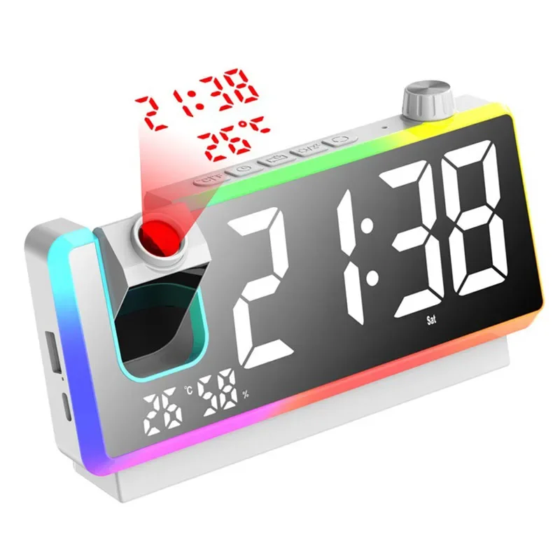 Rechargeable Led Screen Alarm Clock Rgb Colorful Projection Digital Clock, New Table/desk Electronic Clock With Time Display