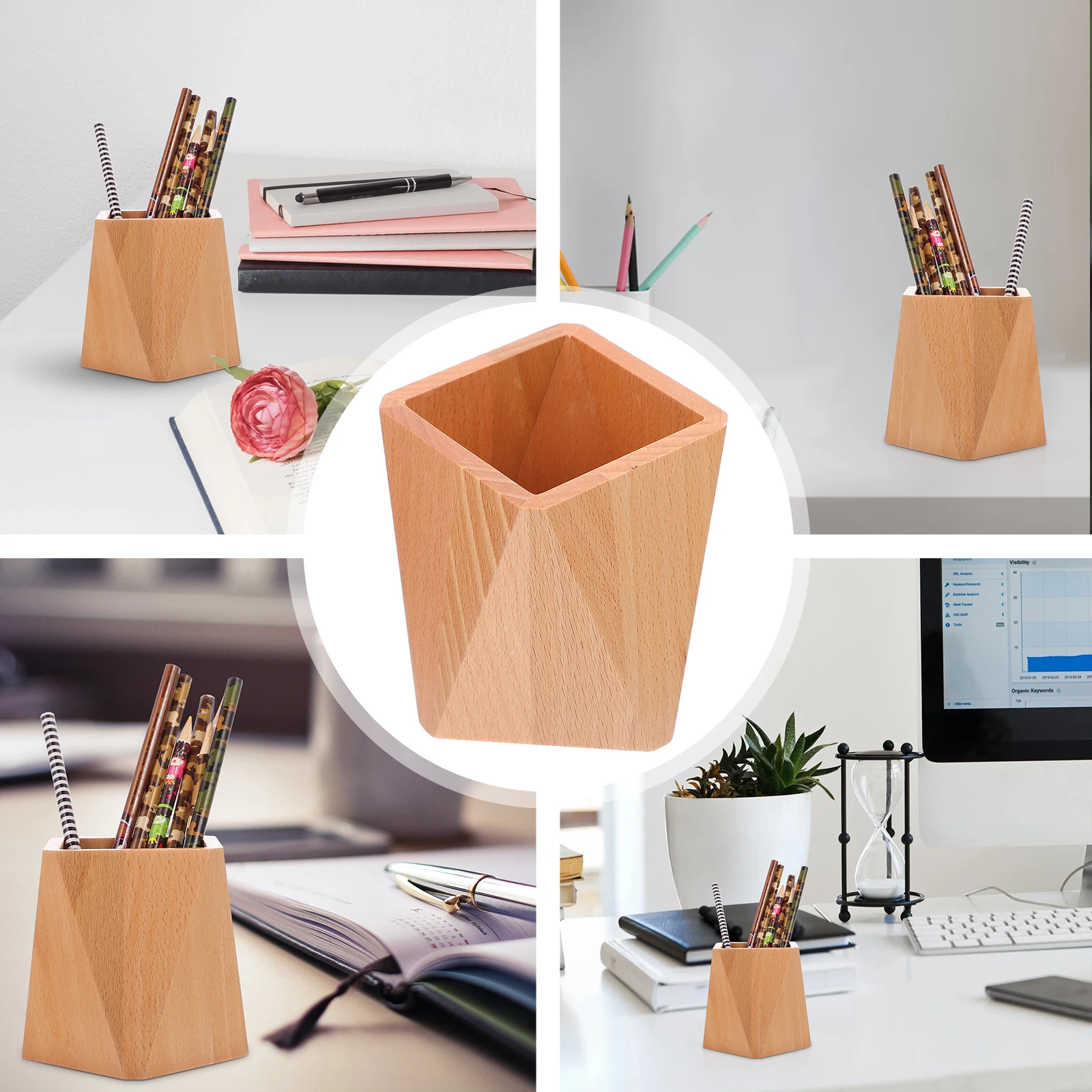 

Wooden Pen Holder Desk Can Decoration Creative Cute Pencil Basket Storage Smooth Excellent Texture Solid