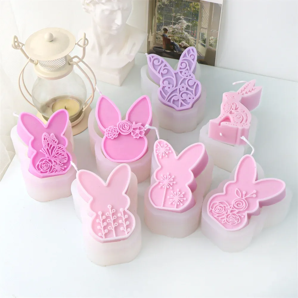 

Mirosie Easter Flat Relief Silicone Candle Molds Faceless Vertical Ear Flower Rabbit Butterfly Aromatherapy Candle Making Kit