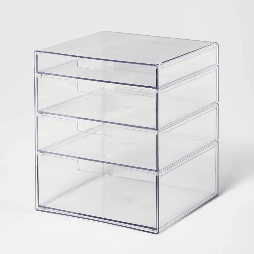 

Clear Plastic Stackable Cosmetic Organizer with 4 Drawers Bathroom Vanity