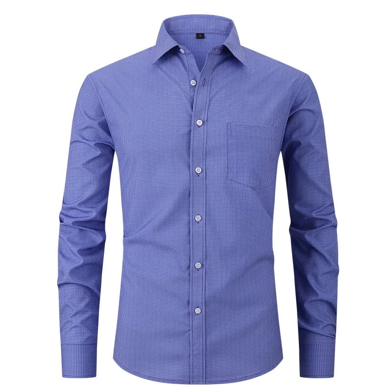 

Four Seasons Autumn Men Social Shirts Long-Sleeved for Male Slim Non Lron Formal Plaid Shirt Blouses Tops Man Casual Clothing