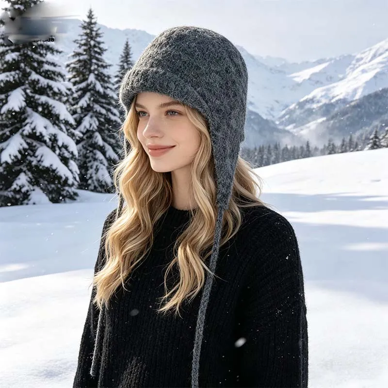 Autumn Winter Wool Knitted Hat Outdoor Cold Protection Warmth Retention Hat Fashion Ear Protection Hat Windproof Braid Hood Hat