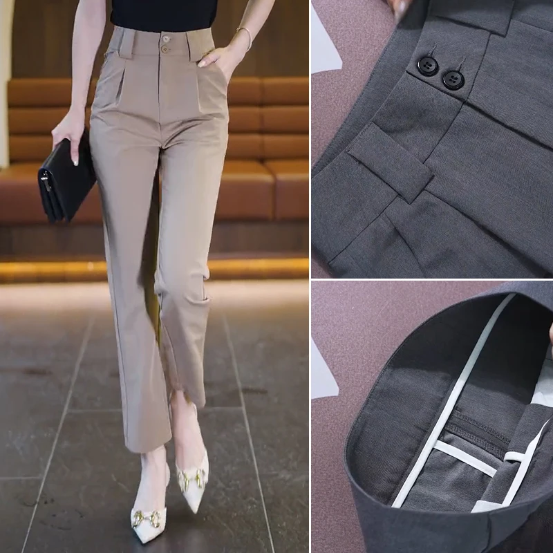 

Брюки для папы с высокой талией, женские прямые брюки, осень-весна, модные корейские повседневные длинные брюки с кетами