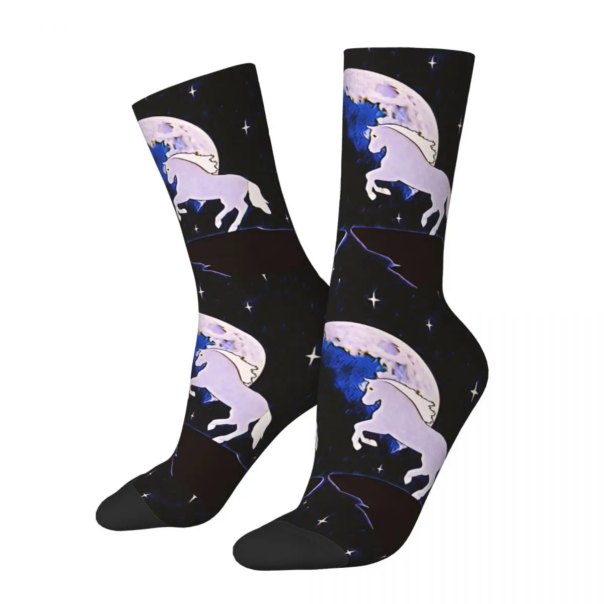 

Retro Horses Full Moon Men's Socks Novelty Pattern Printed Crazy Crew Sock
