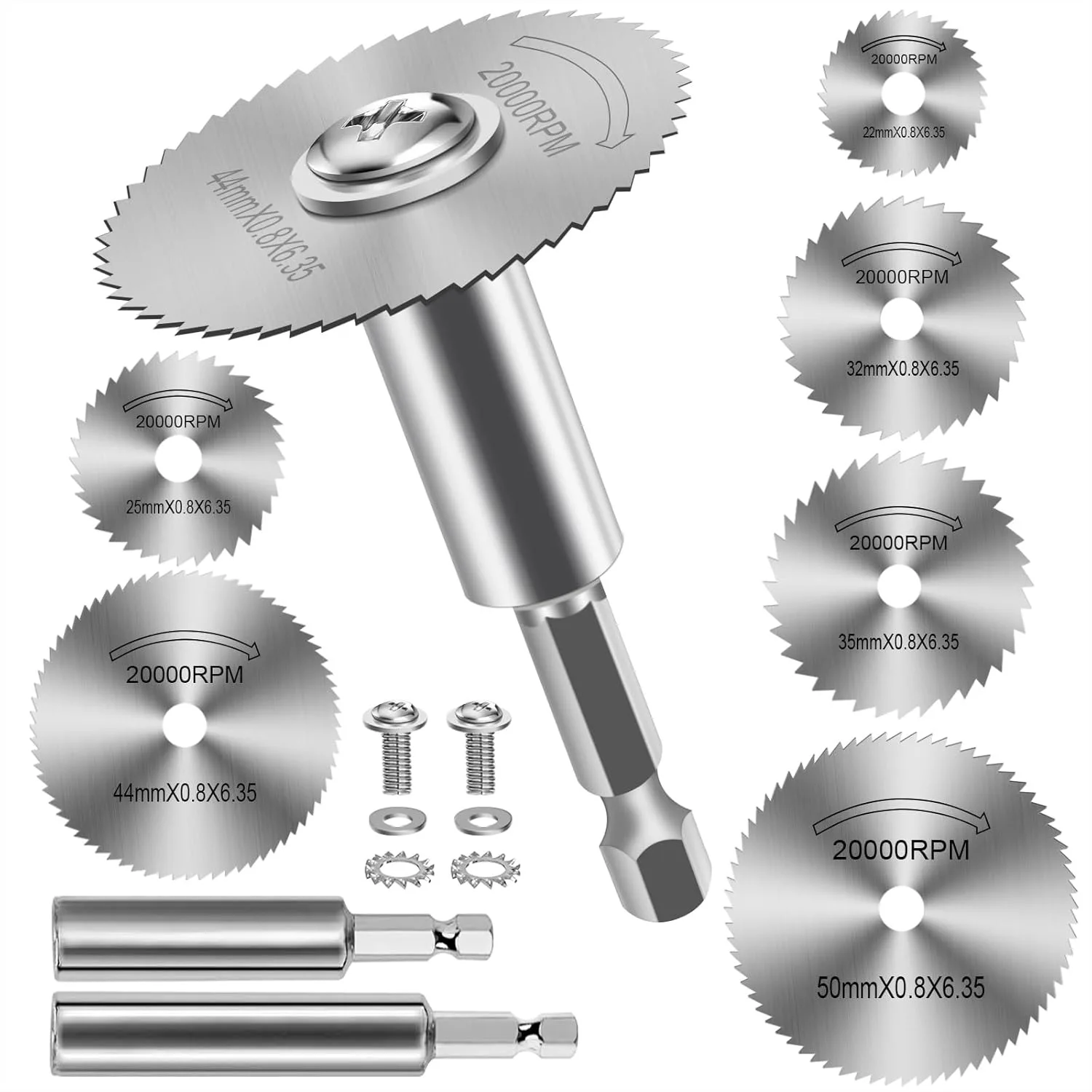 

Cutting Wheel for Drill with 6 Steel Saw Blades and 1/4" Hex Shanks, Professional Rotary Tool Accessory for PVC Pipe Wood
