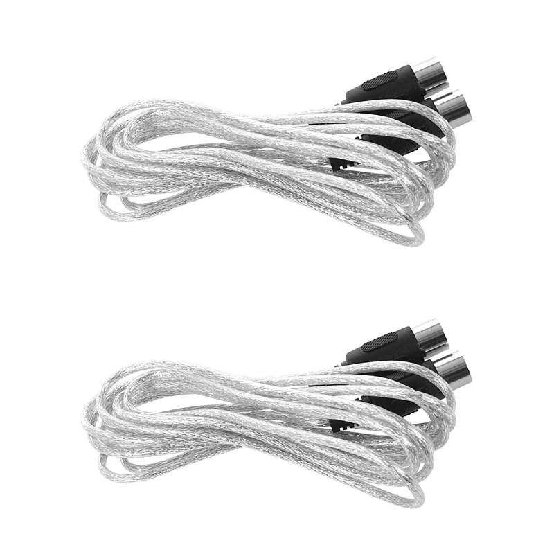 2X Newest 3 Meter 10Ft MIDI Extension Cable 5 Pin Plug Male To Male Connector Silver