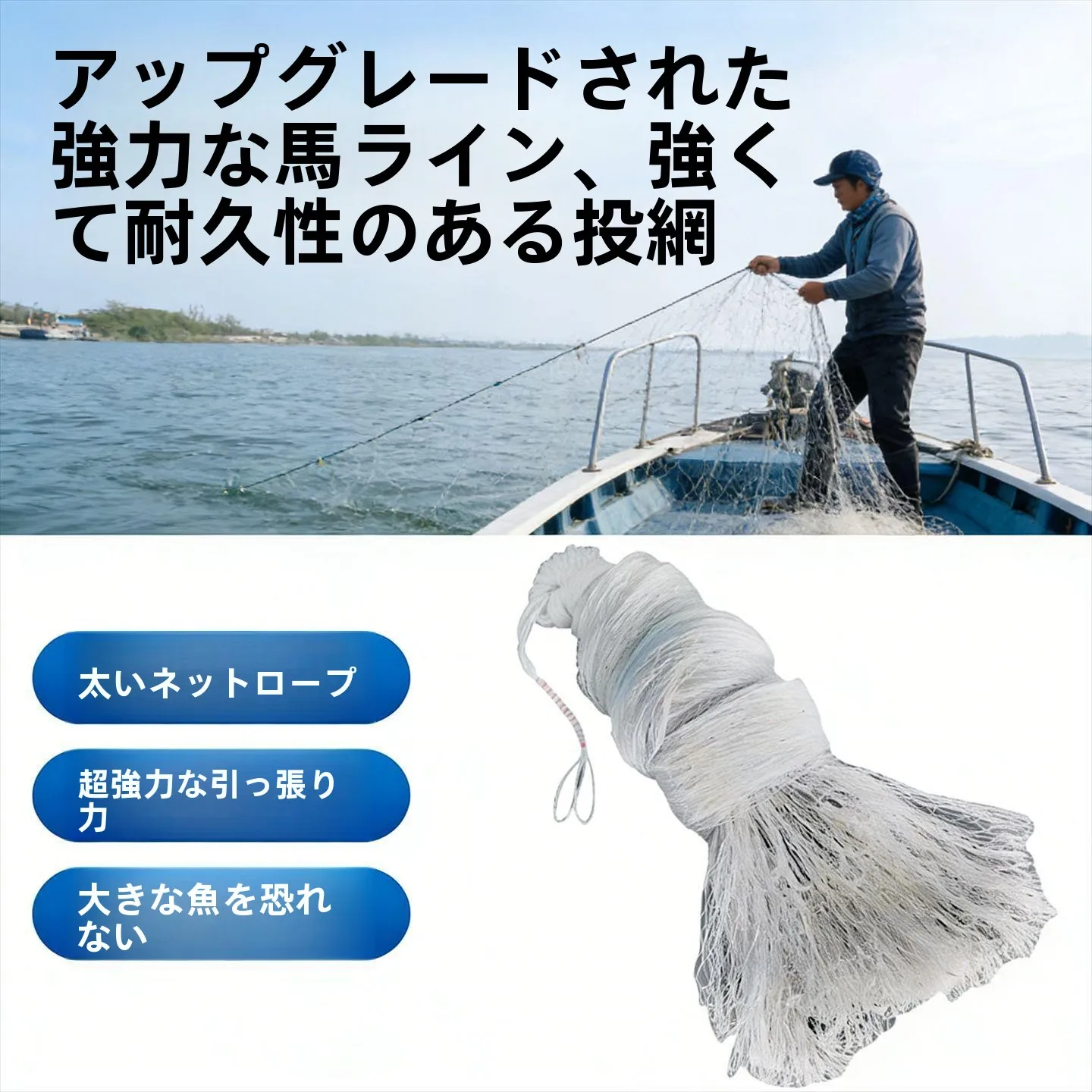 伝統的な手投げ漁網、昔ながらの手投げ鉛シンカー、手織りの魚捕り網、アウトドアキャンプ旅行用品