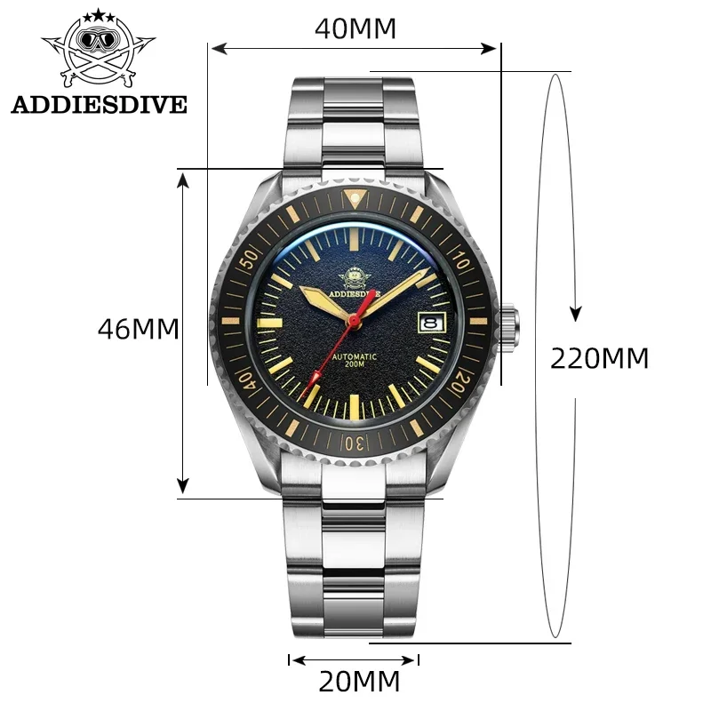 ADDIESDIVE AD2105 Men\'s Watch Sapphire Glass 200m Diving C3 Super Luminous Calendar Window NH35 Automatic Mechanical Watches