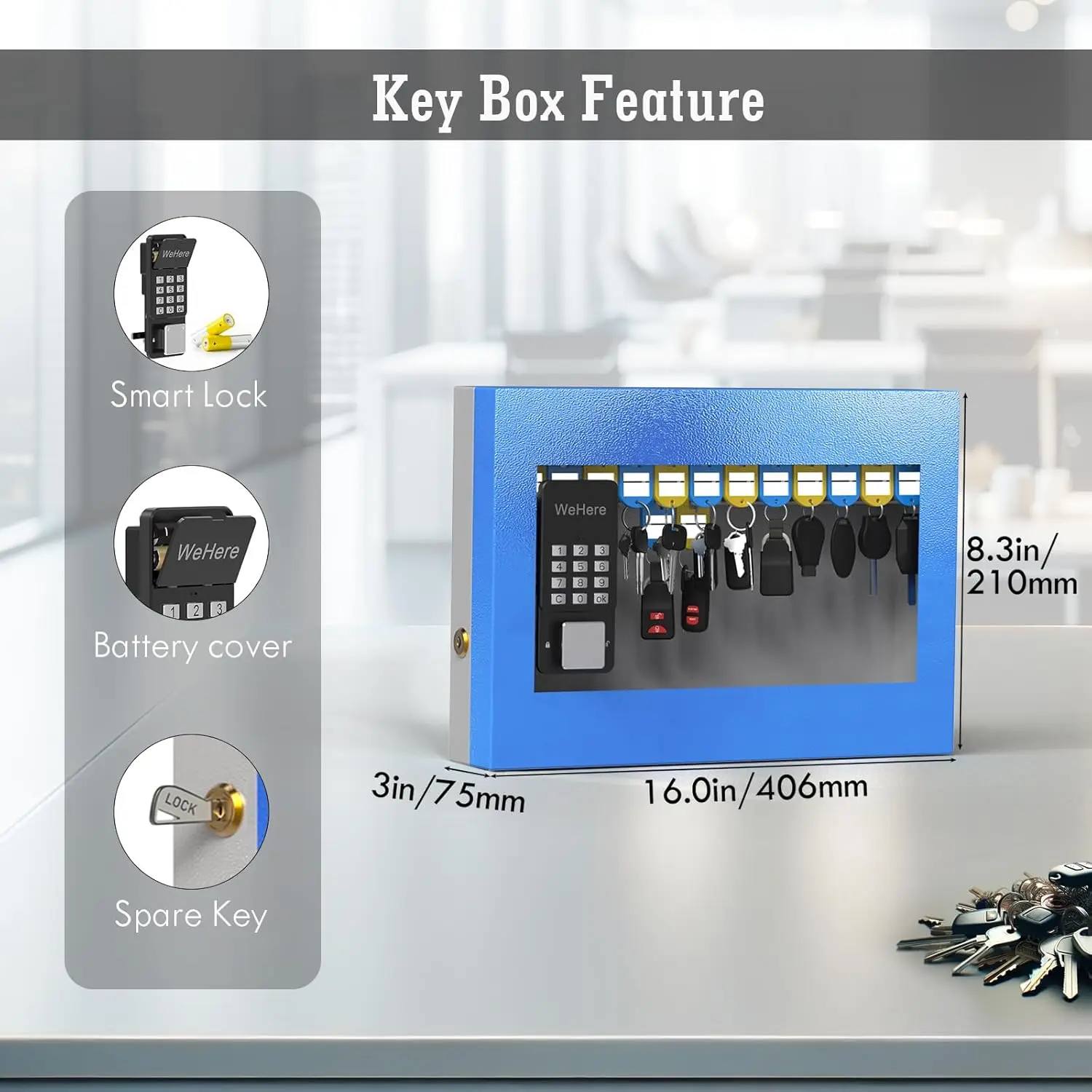 WeHere Visualization Window Lock Box Wall Mount,Digital Smart Lock Metal Key Safe Box,OTP/APP Bluetooth/WiFi/Code/Key Unlock