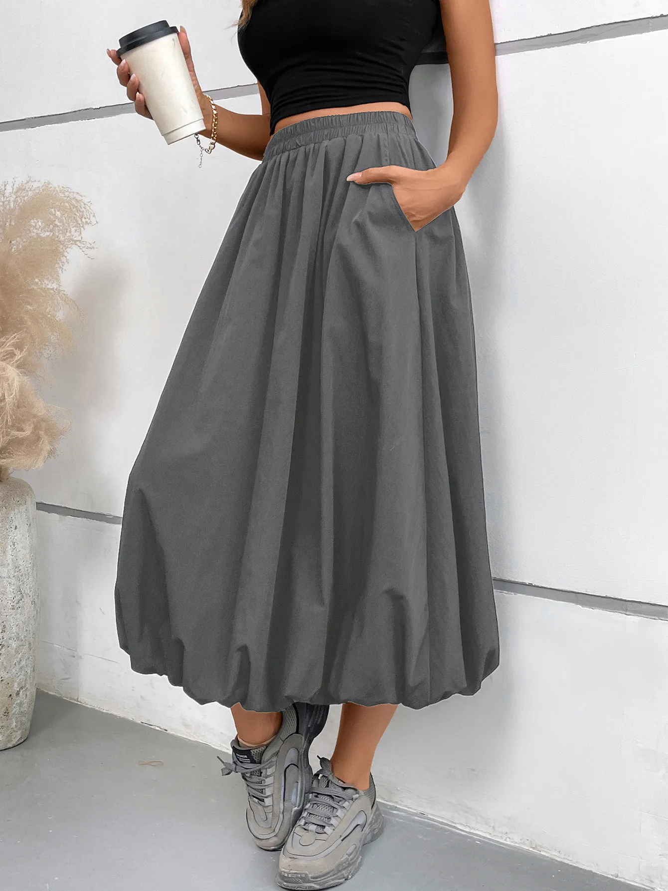 

S-XL Women Fashion Loose Blossom Midi Skirt Street Style Stretchy Waist Fluffy Skirt for Women Fashion Casual Wear