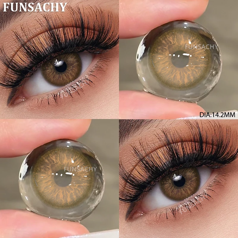 FUNSACHY 1 Paar natürliche braune Gläser für Augen, farbige Schüler, blaue Kontaktlinsen, modische Kosmetik, graue Schüler, jährliche Verwendung