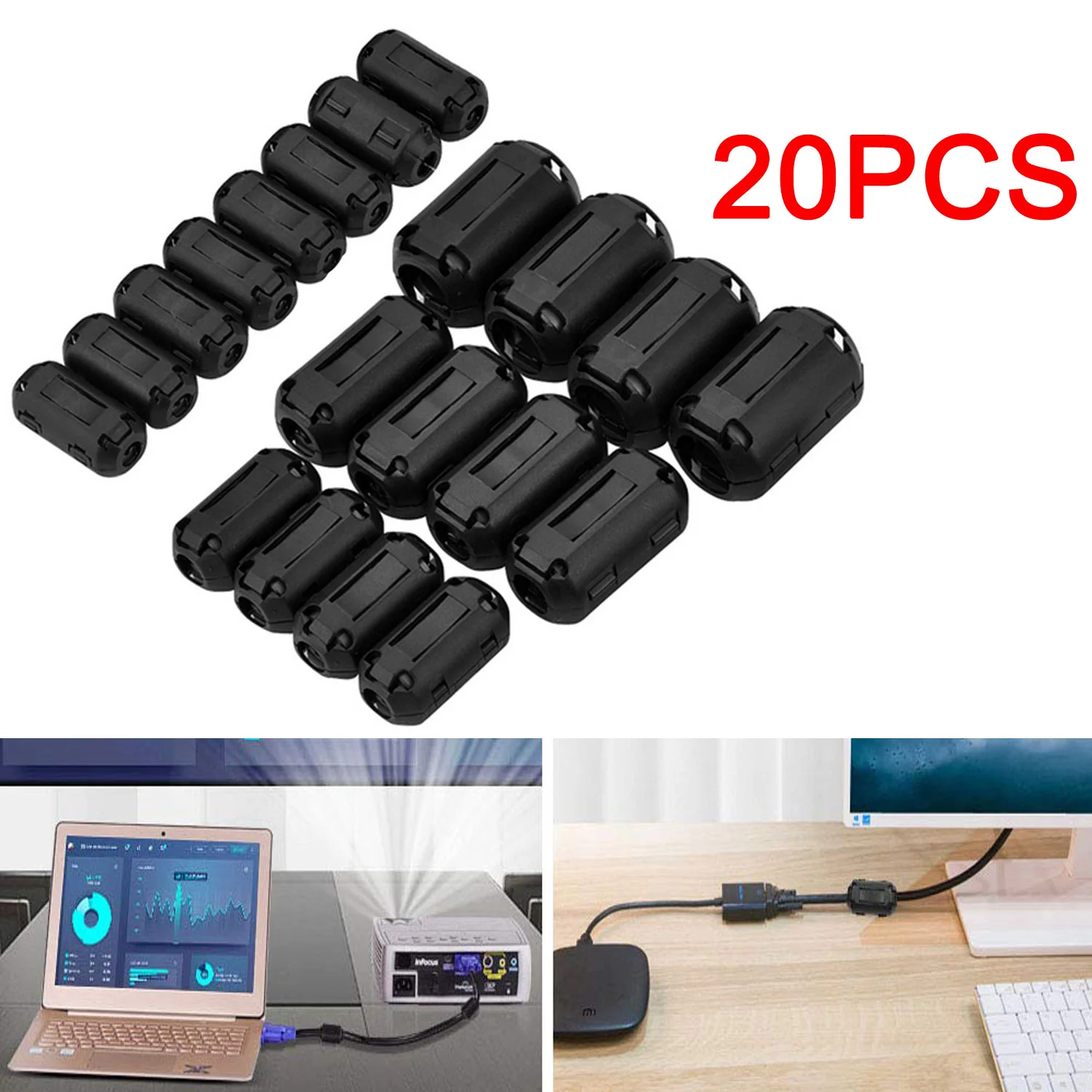 20 PCS/5Set Ferrite Ring Clip-on Noise Filters Suppressor Anti-interference Cable