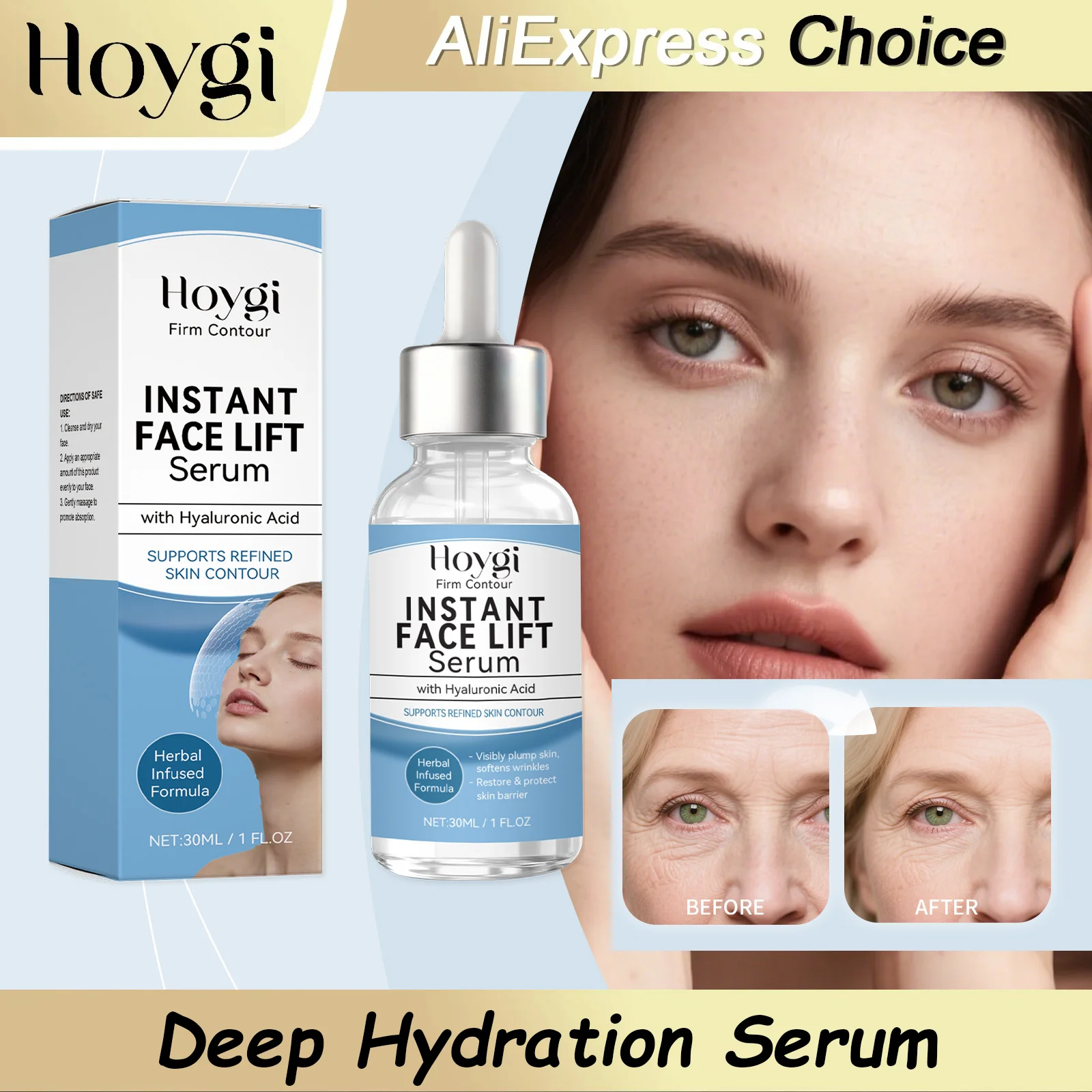 Esencia Facial HOYGI, Hidratación Profunda, Nutrición Suave, Iluminadora, Ácido Hialurónico, Sérum Facial, Cuidado de la Piel Sensible