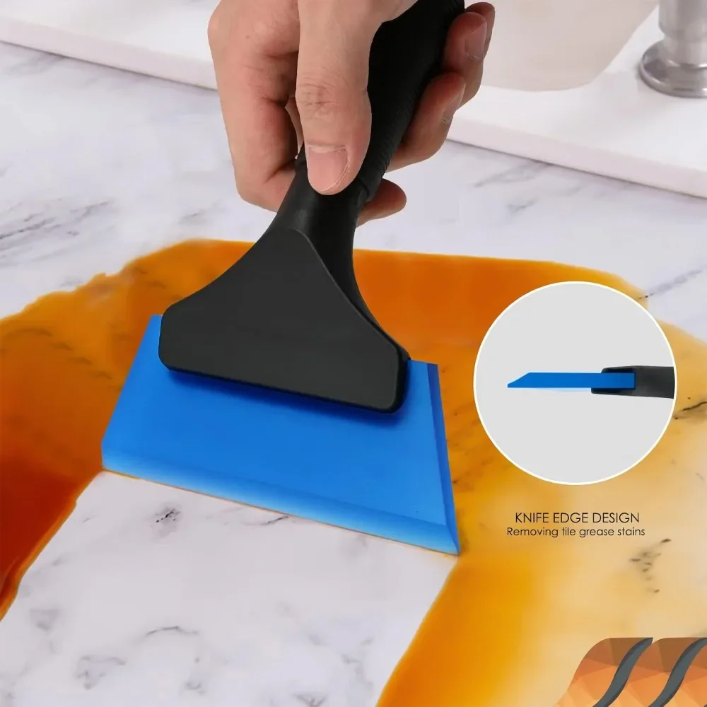 1/2Pcs Silicone Squeegee with Handle Multi-purpose Scraper for Epoxy Resin Grout Tile Cleaning Window Water Removing Hand Tool
