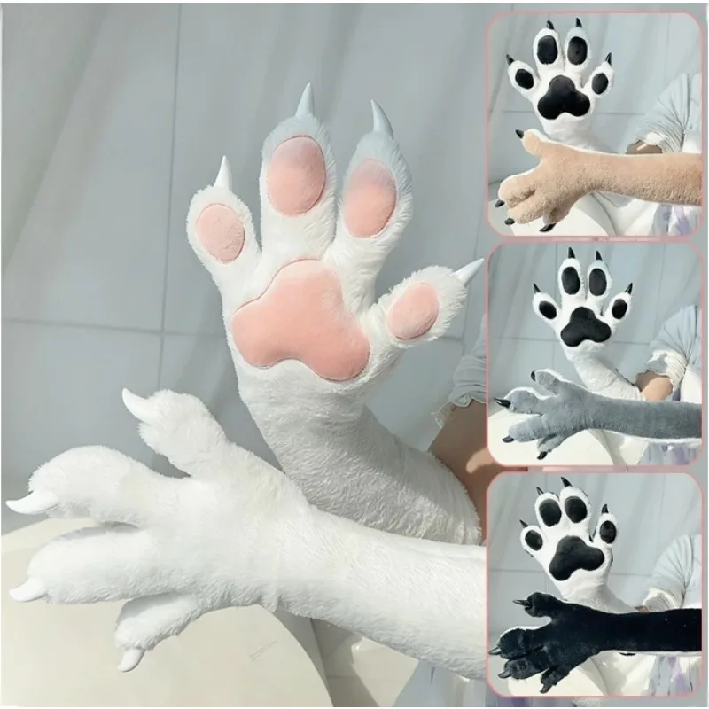 

Faux Fur Cat Bear Fox Wolf Paws Gloves Kigurumi Cosplay Costume Props Animal Furry Claws Fursuit Mittens Halloween Party