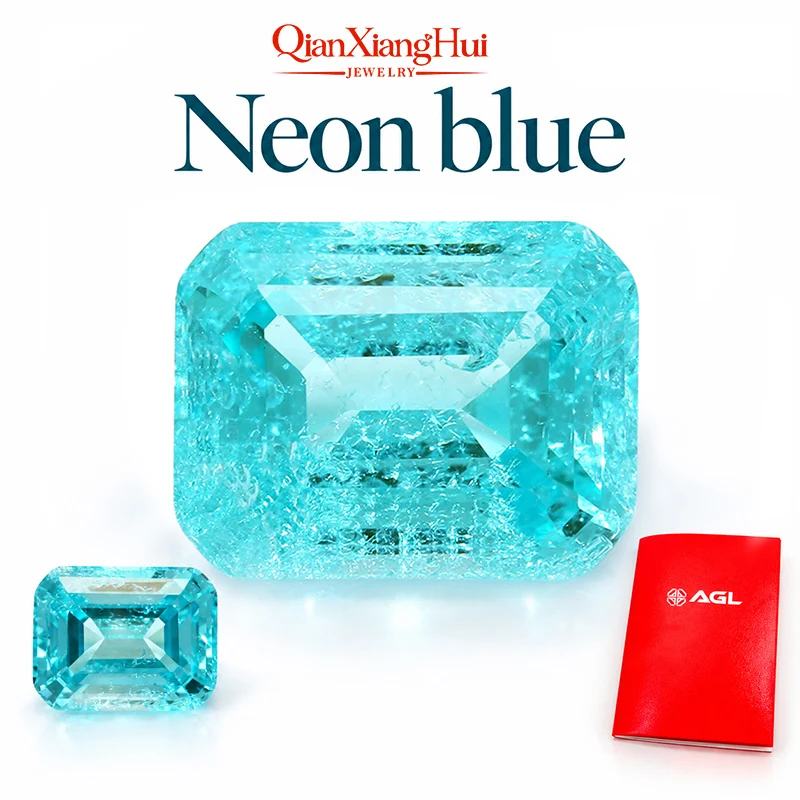 Emerald Shape Neon Blue Color Paraiba Lab Grown Yttrium Aluminum Garnet With Inclusions Neon-Like Gem Stone Jewelry YAG