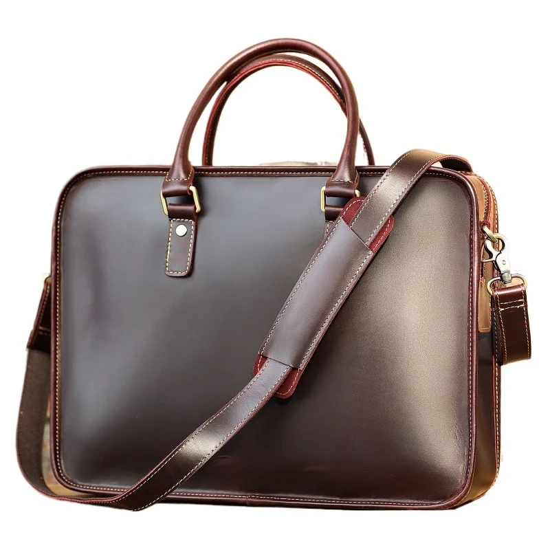 Men's Genuine Leather Top Handle Briefcase Padded Laptop Compartment Elegant Casual Business Commute