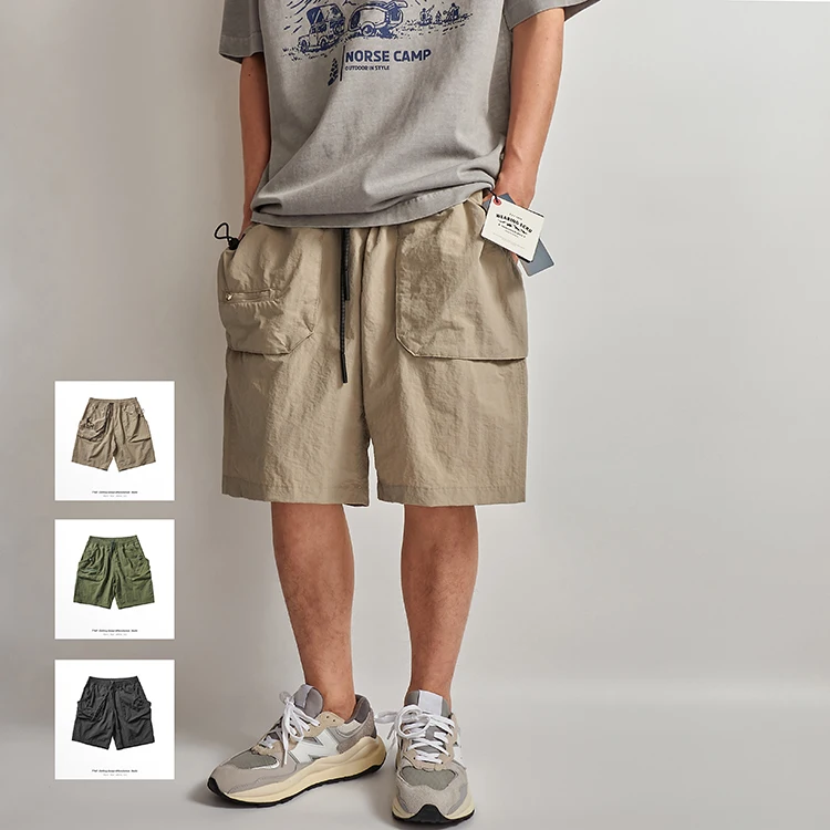 

Summer New American Retro Thin Quick Dry Cargo Shorts Men's Fashion 100% Nylon Washed Loose Multi-pocket Casual Five-point Pants