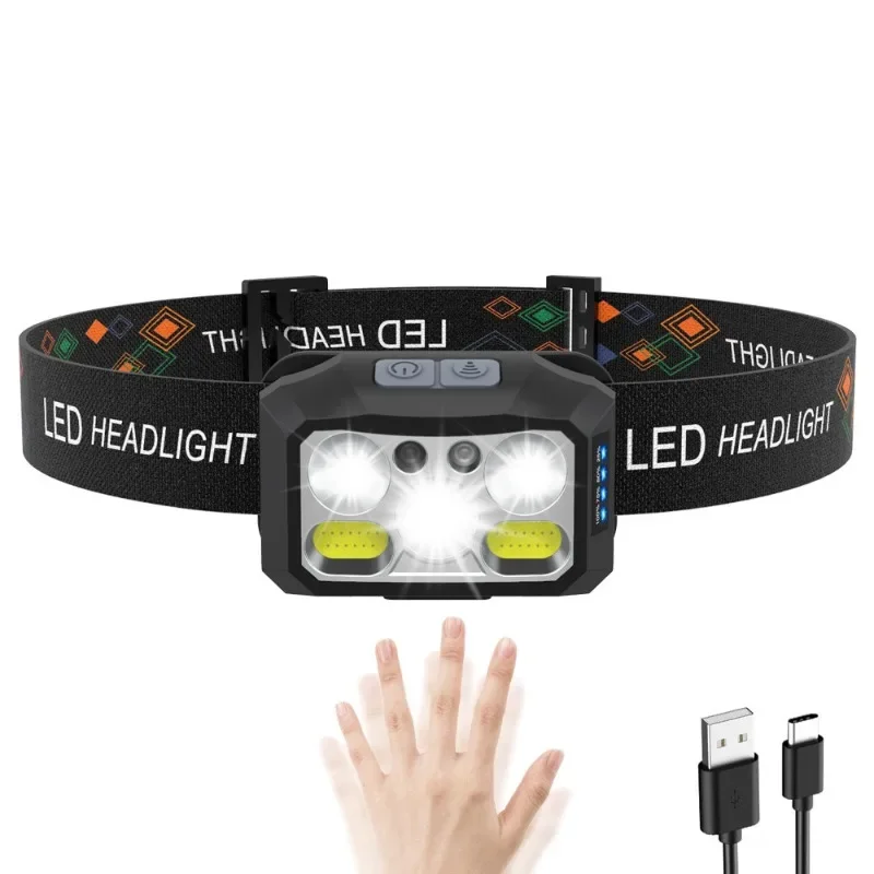 Rechargeable Super Bright LED Headlamp USB C Waterproof Outdoor Flashlight Long Range Fishing Lamp for Camping Head Mounted