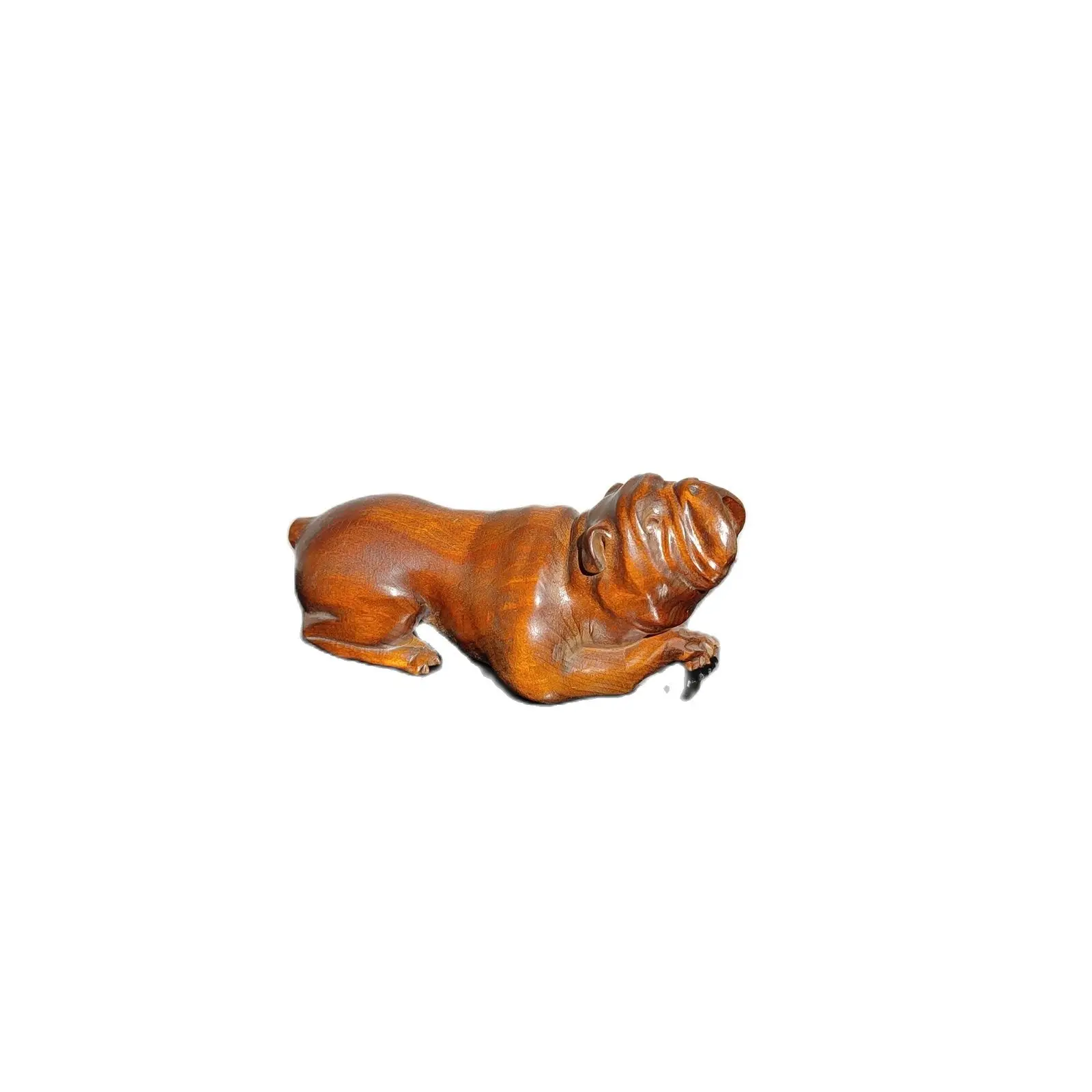 

vintage wood carving home decor wooden sculpture Boxwood dog pet Bulldog statue desk Study souvenir amusing