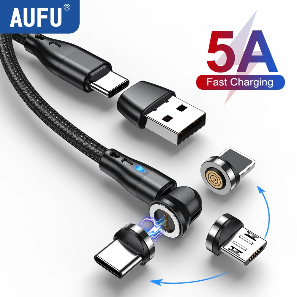 AUFU 마그네틱 USB C에서 C 타입 케이블, 60W PD 고속 충전 충전기 와이어, 맥북 노트북 아이폰 삼성 자석 충전 코드 2M