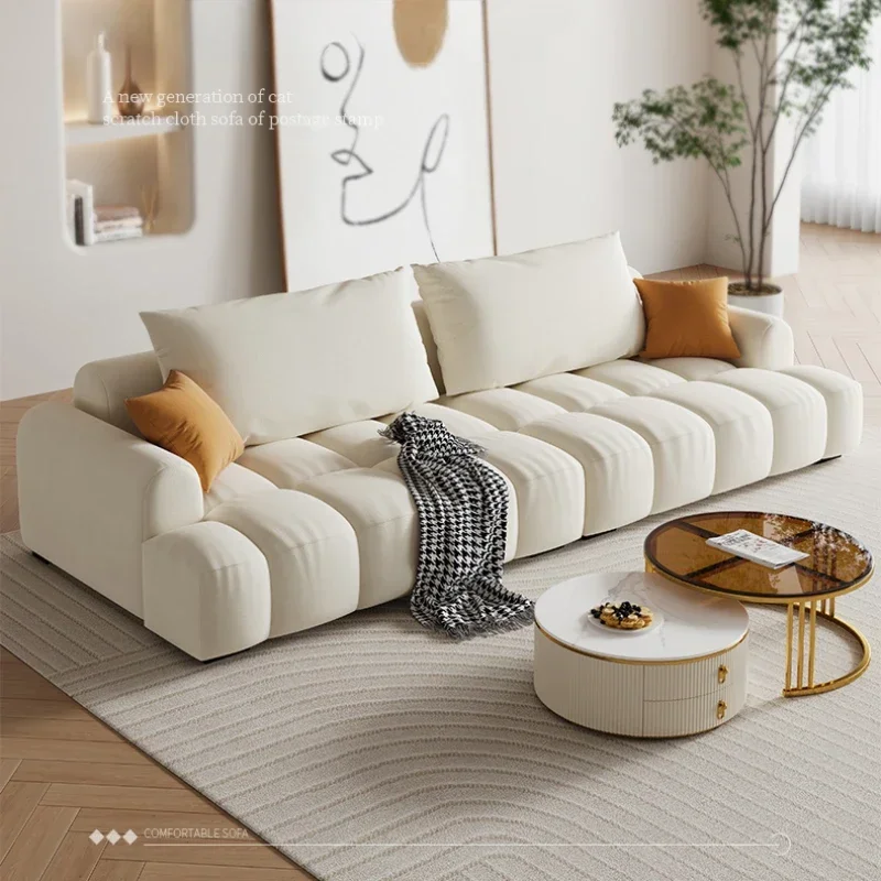 Cream Style Puff Sofa Cotton Candy Small Size Housing Living Room Piano Key Straight Divano Soggiorno Furniture Couch