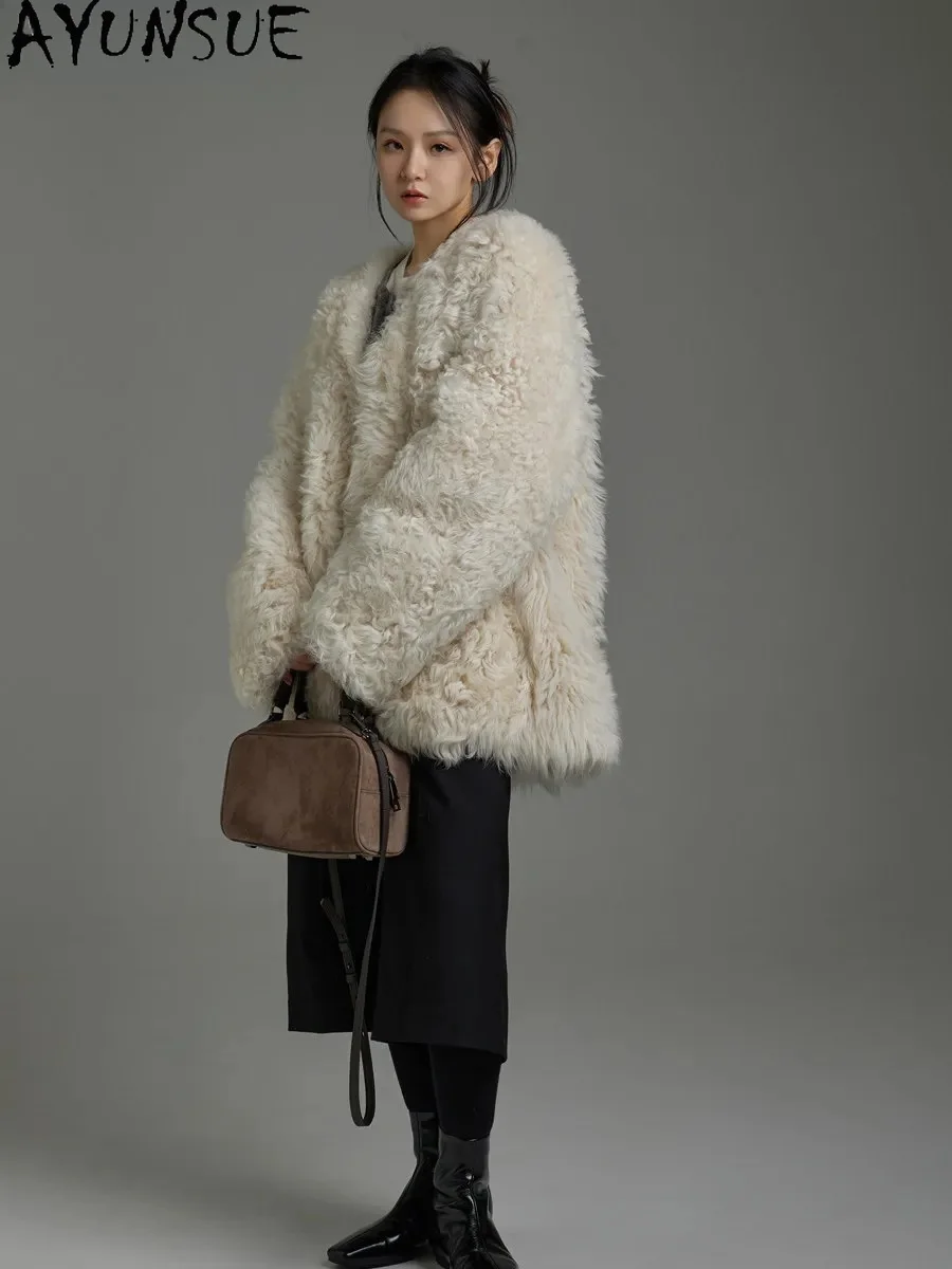 

AYUNSUE Real Leather Jacket Woman Natural Tosca Sheep Fur Coat Women Clothing 2026 Mid-length Winter Jackets Loose Шуба Женская