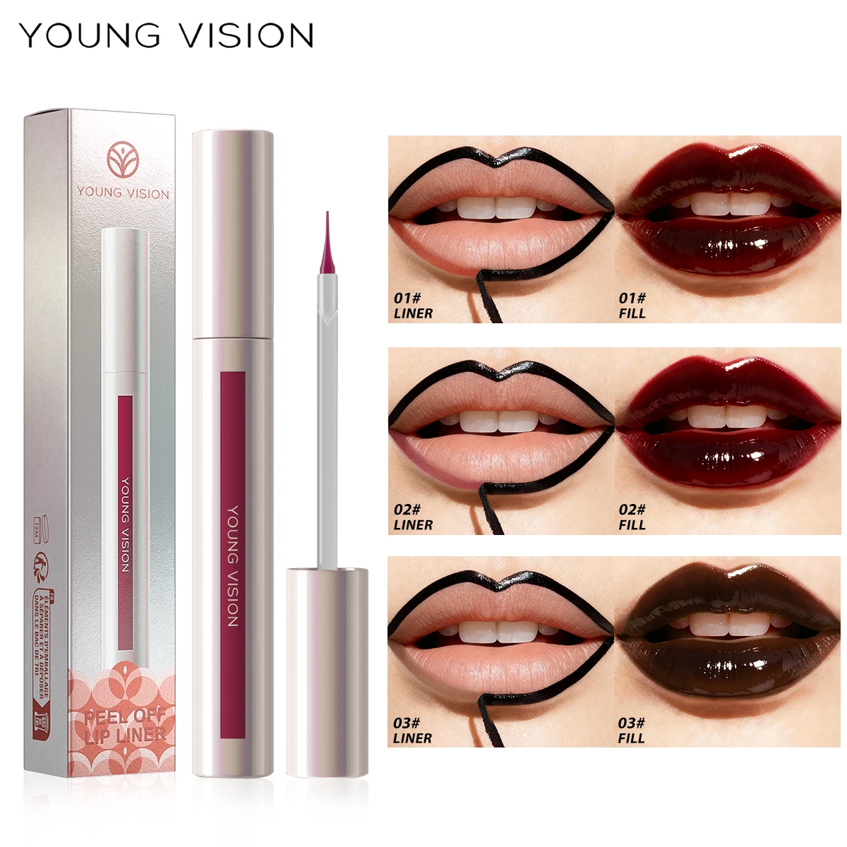 剥がせるリップティント、3色展開、ウォータープルーフリキッドリップライナー、長持ちする転写防止マットリップタトゥーペン