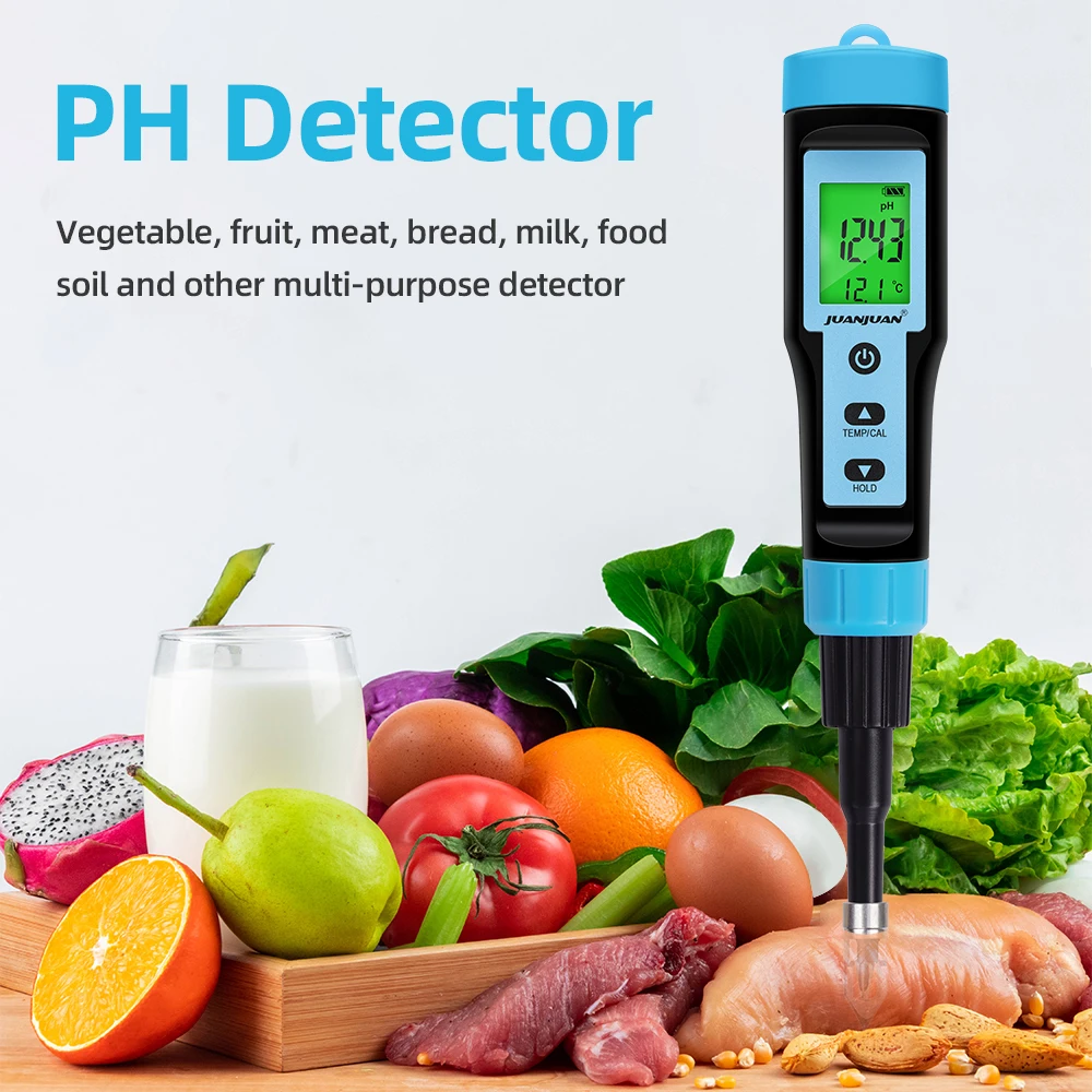 JUANJUAN Food PH Meter Digital LCD 0.01 Resolution High Accuracy Sensor Temp Acidity Tester for Fruit Cheese Meat Canning