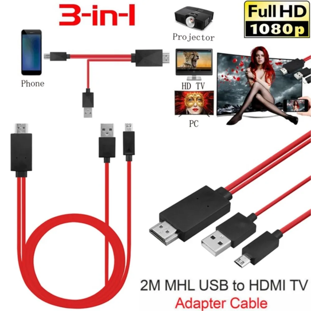 2M MHL To HDMI-compatible Adapter Cable HD 1080P Converter Adapter USB Cable For HDTV TV Digital Audio Cable for Samsung