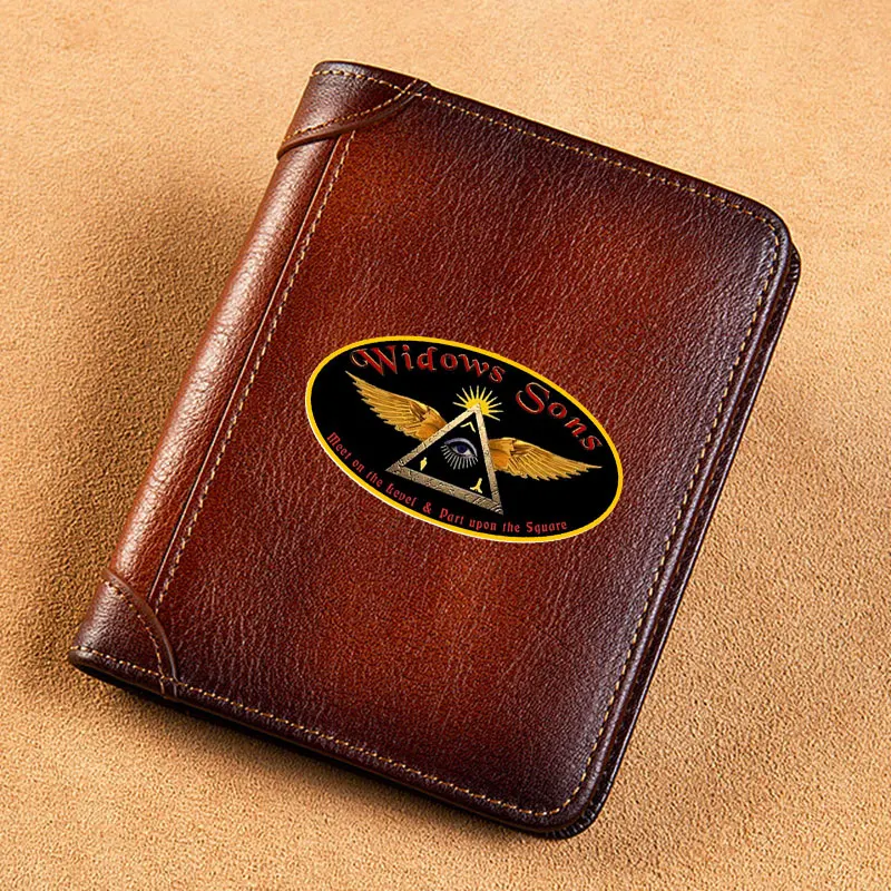 High Quality Genuine Leather Wallet Masonic Eye Widows Sons Printing Standard Short Purse BK3704